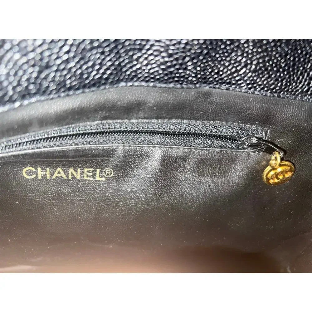 Authentic Vintage CC Chanel Black Caviar Bucket Shoulder Bag gold hardware